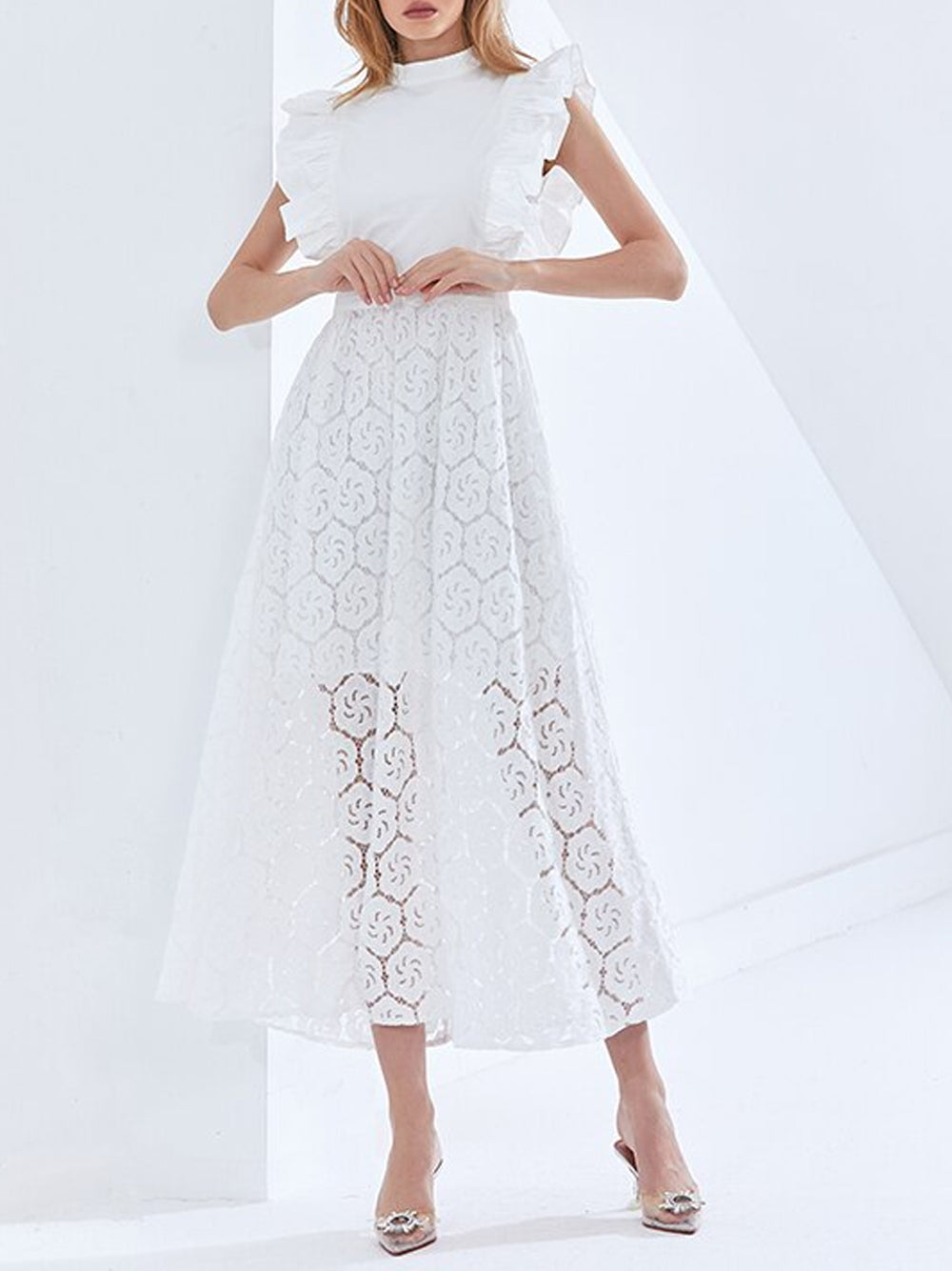 NAOMI Lace Midi Dress PM1108 White / S Official JT Merch