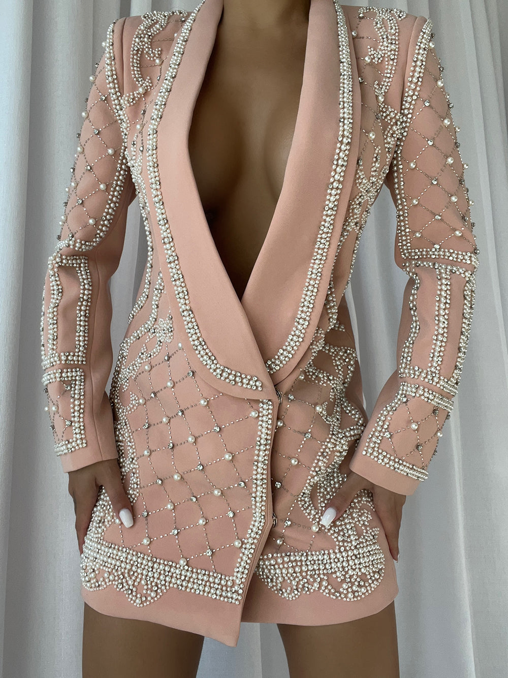 NAUTA Pearls Beaded Blazer Dress PM1108 Nude / S Official JT Merch