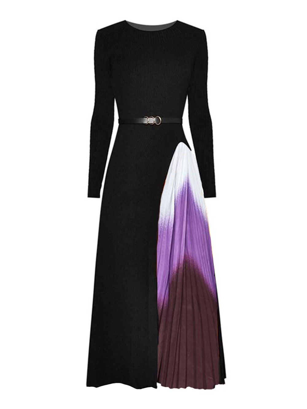 NADELLE knitting Pleated Dress in Purple PM1108 Black / S Official JT Merch