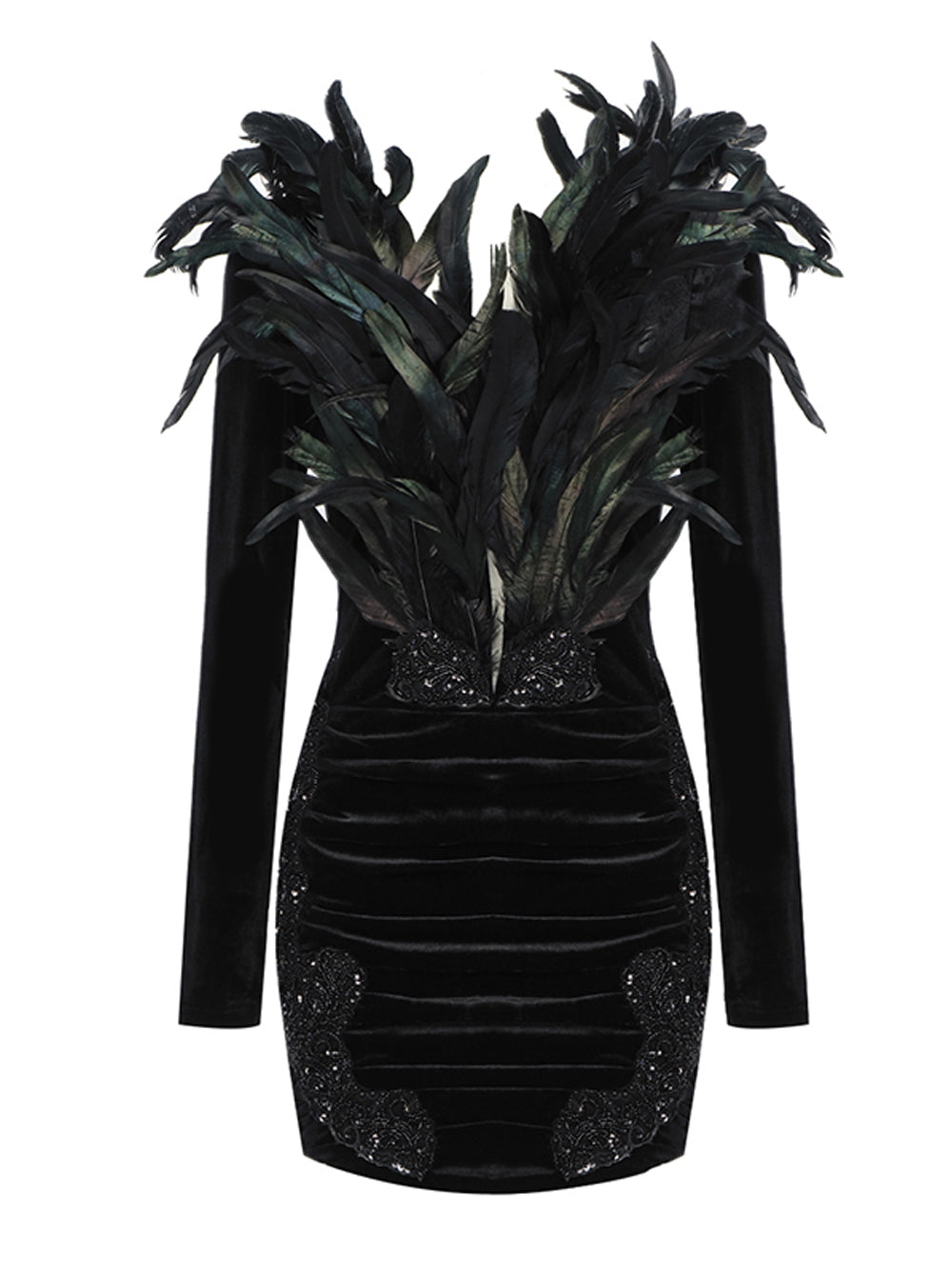 EVONE Feathers Mini Dress PM1108 Black / XS Official JT Merch