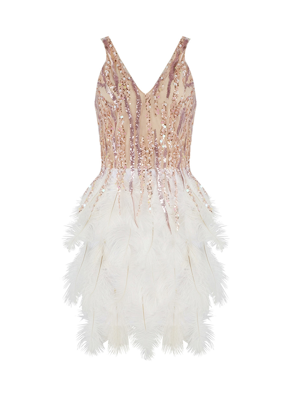 GIANNA Feathers & Sequins Mini Dress PM1108 XS / White Official JT Merch