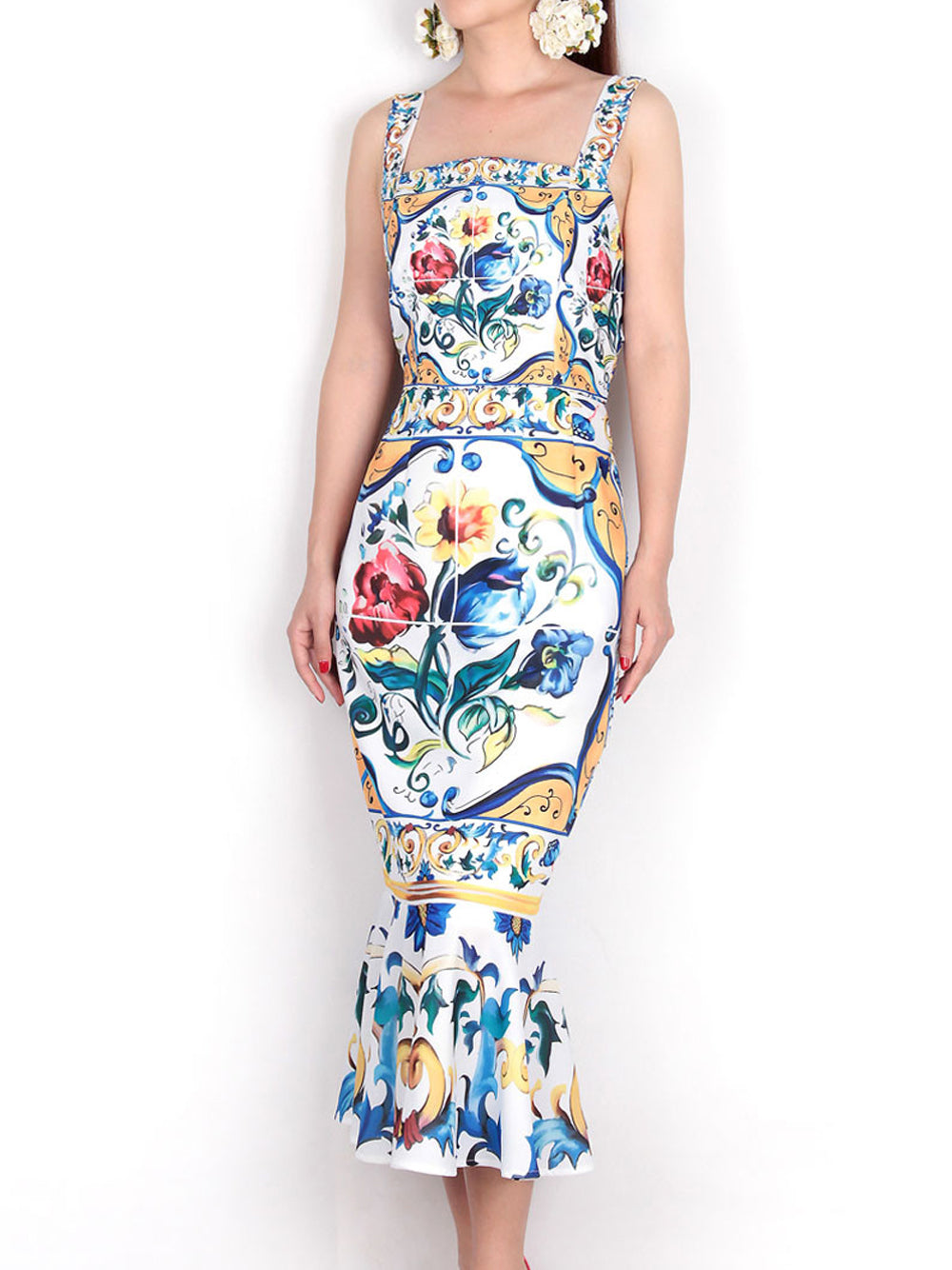 MAJOLICA Printed Midi Dress PM1108 Blue / S Official JT Merch