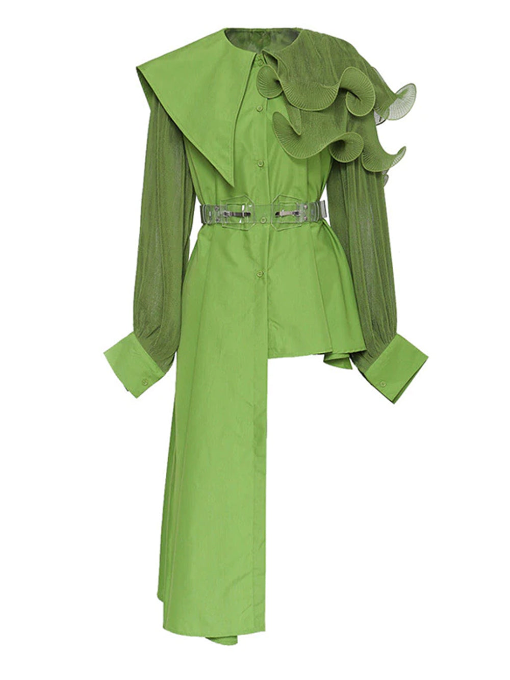 ANDY Asymmetrical Ruffled Dress PM1108 Green / S Official JT Merch