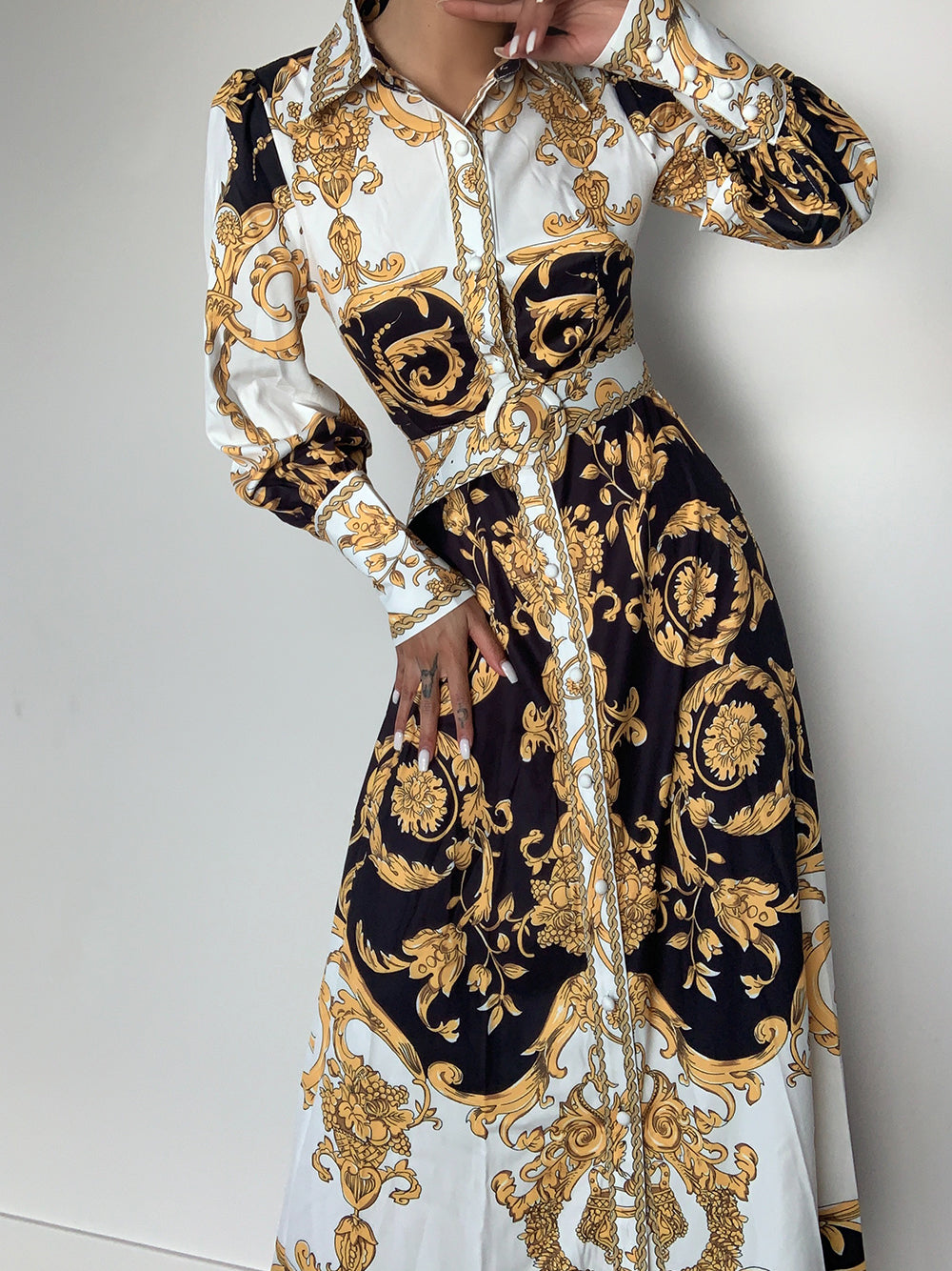 ALORA Printed Maxi Dress PM1108 Gold / S Official JT Merch