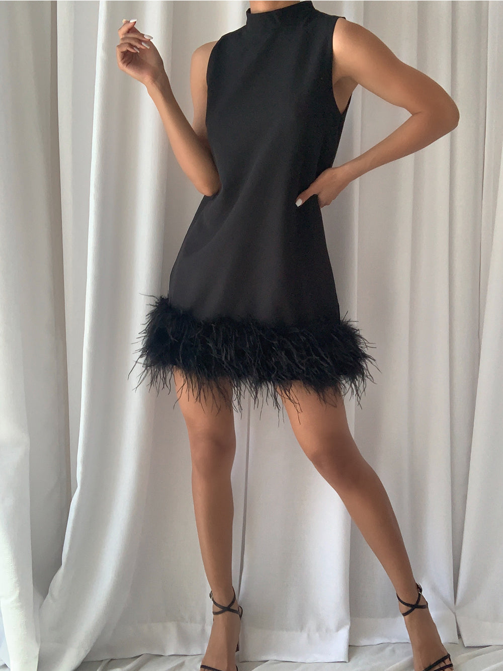 PIUME Mini Dress w Feathers in Black PM1108 Black / S Official JT Merch