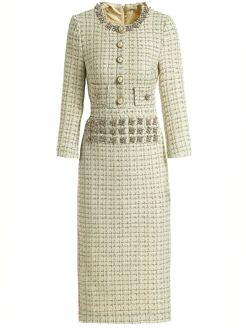 CLASSA Tweed Midi Dress PM1108 Beige / S Official JT Merch